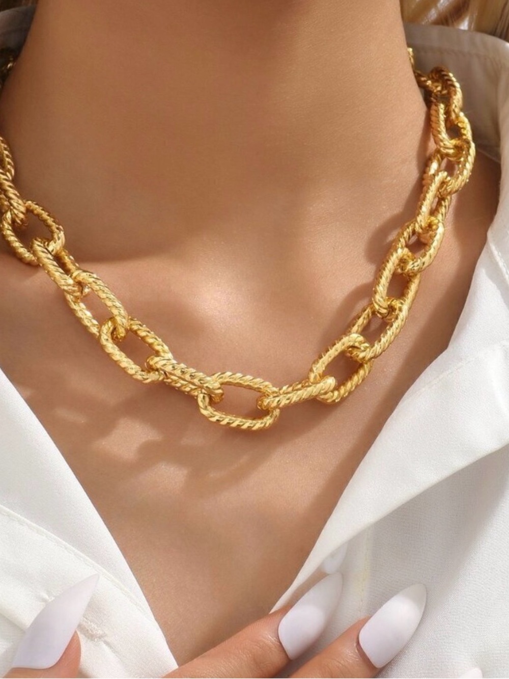 Gold Rope Link Chain Necklace Statement Necklace NWOT